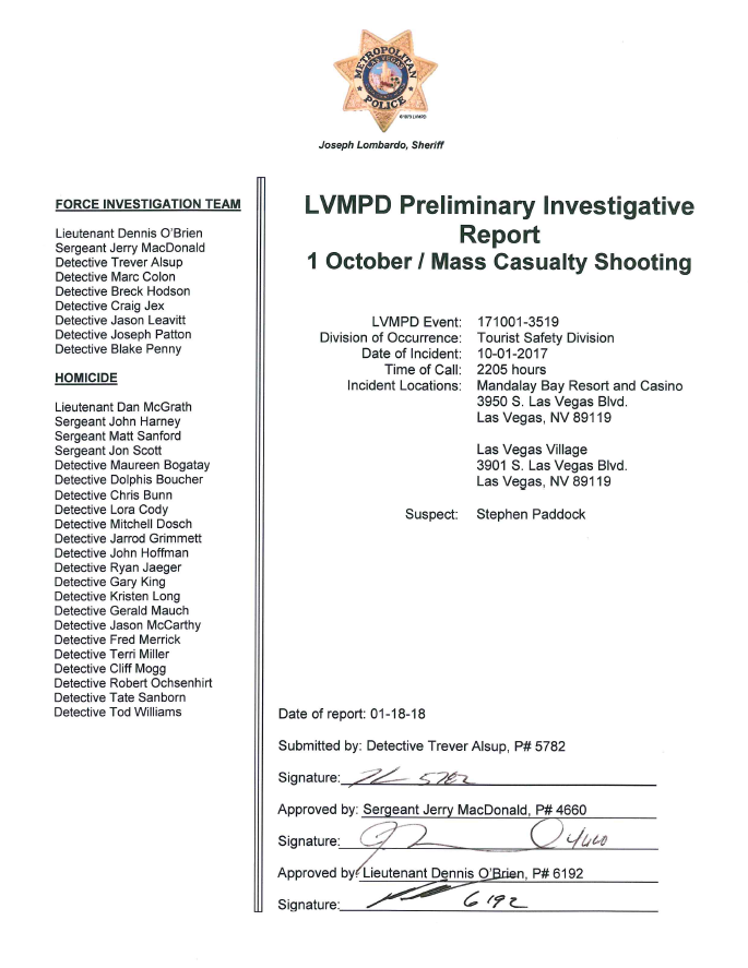 Las Vegas Shooting LVMPD Preliminary Investigative Report
